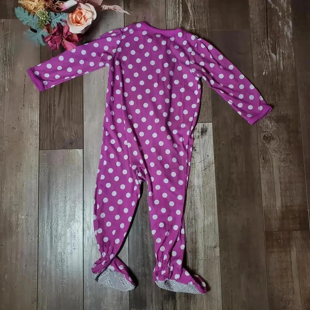 Carter's Toddler Girl Size 2T Purple Polka Dot Cat Footed Fleece Pajamas PJs EUC